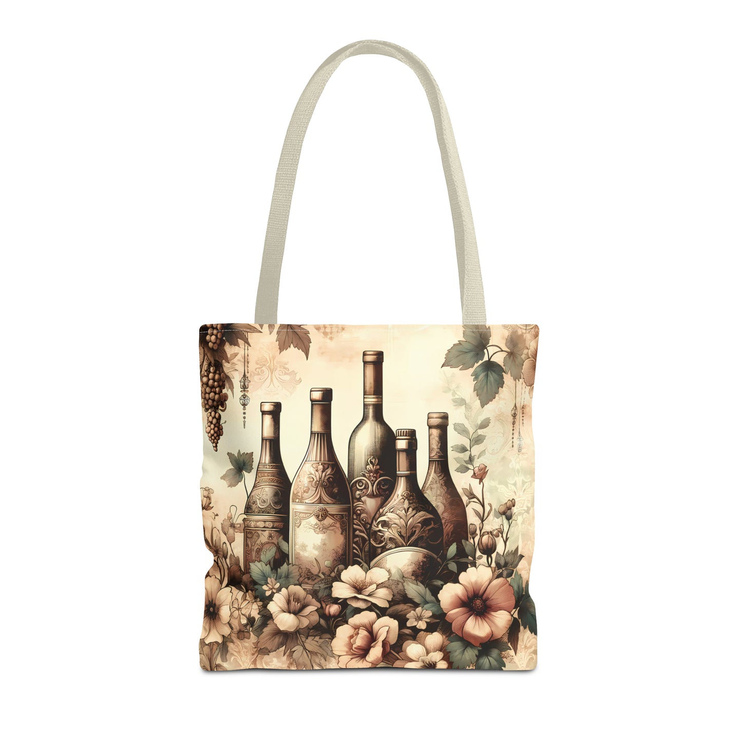 Vintage Wine & Floral Tote Bag